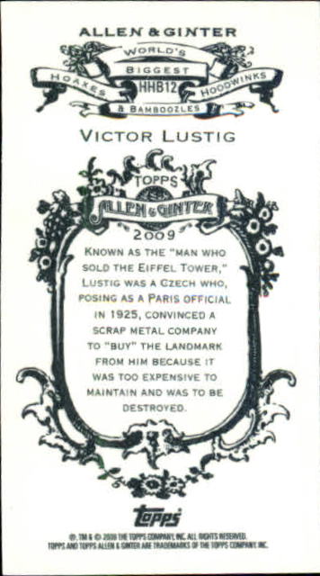 2009 Topps Allen and Ginter Mini World's Biggest Hoaxes #HHB12 Victor Lustig back image