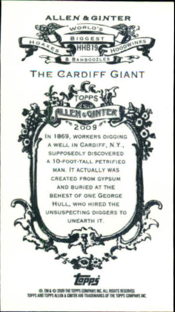 2009 Topps Allen and Ginter Mini World's Biggest Hoaxes #HHB19 The Cardiff Giant back image