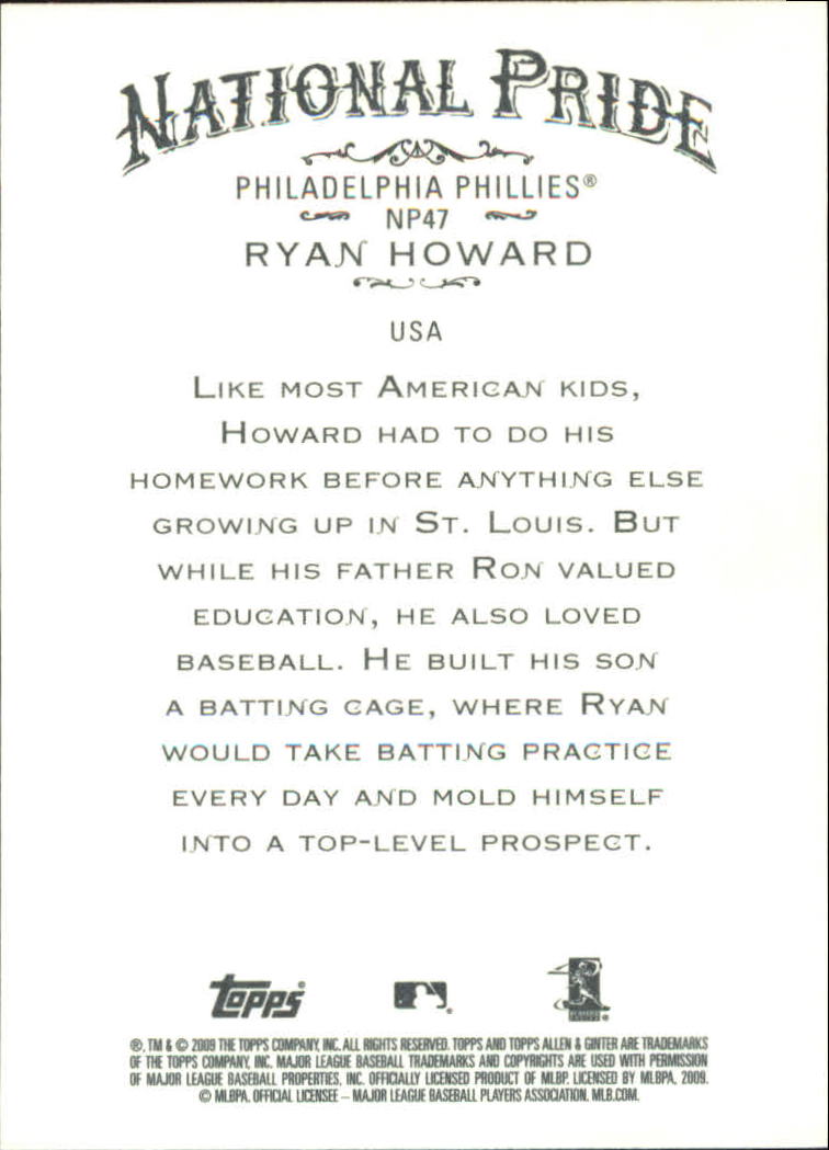 2009 Topps Allen and Ginter National Pride #NP47 Ryan Howard back image