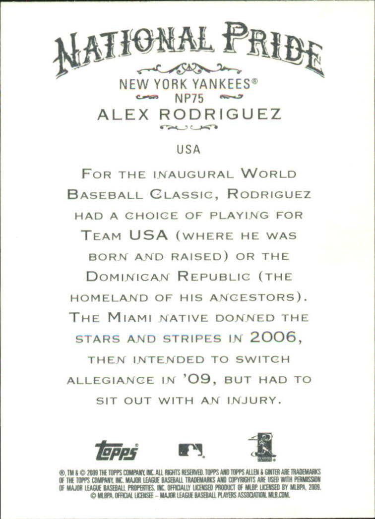 2009 Topps Allen and Ginter National Pride #NP75 Alex Rodriguez back image