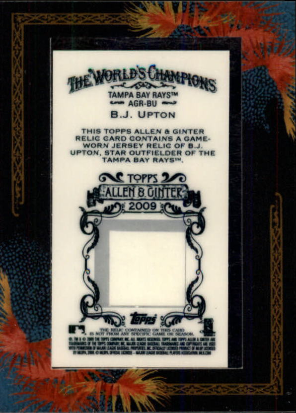 2009 Topps Allen and Ginter Relics #BU B.J. Upton Jsy D back image