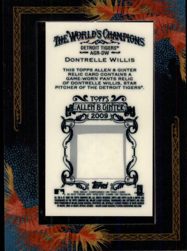 2009 Topps Allen and Ginter Relics #DW Dontrelle Willis Pants D back image