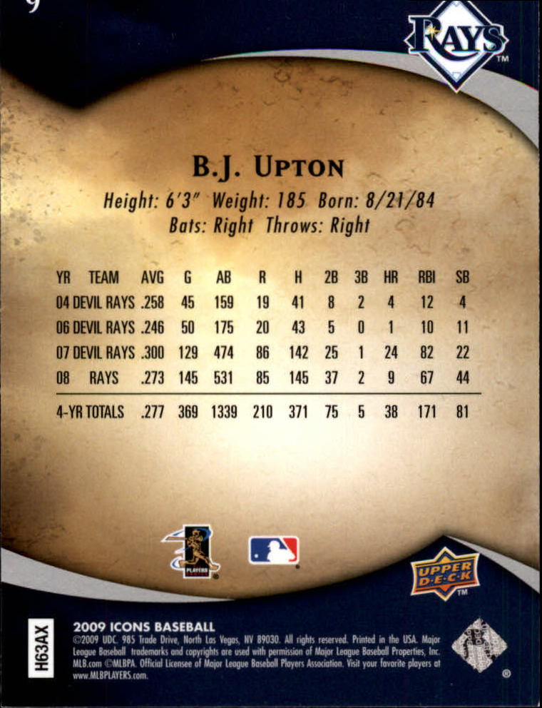 2009 Upper Deck Icons #9 B.J. Upton back image