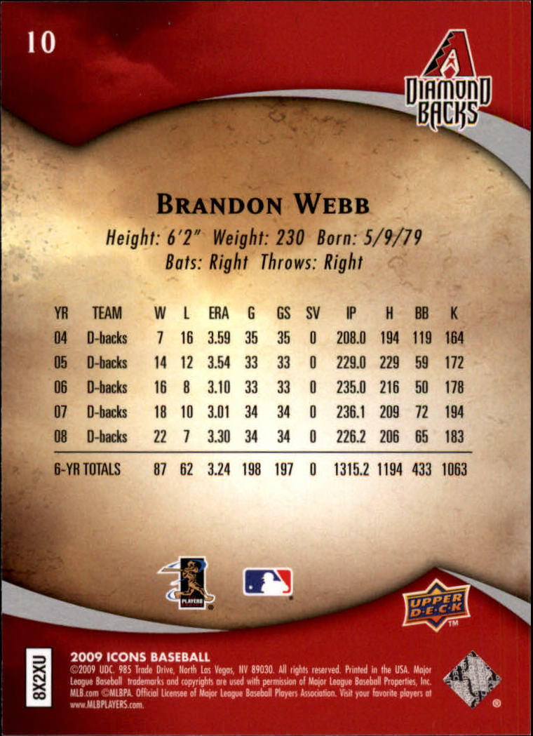 2009 Upper Deck Icons #10 Brandon Webb back image
