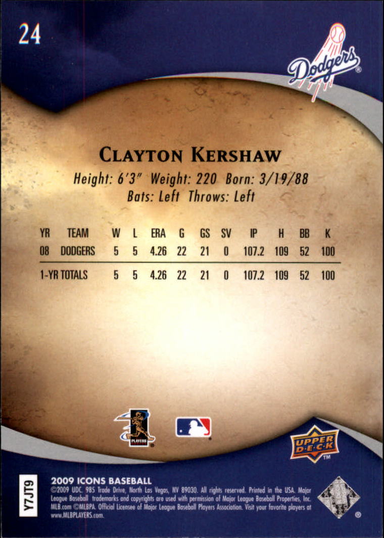 2009 Upper Deck Icons #24 Clayton Kershaw back image