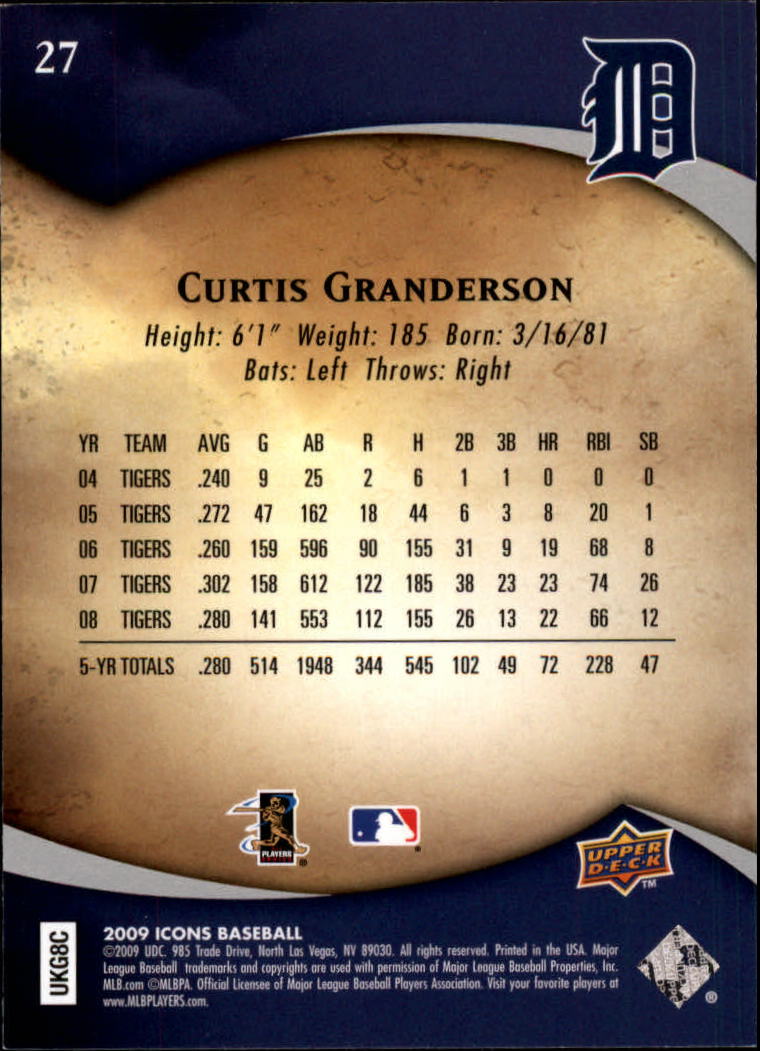 2009 Upper Deck Icons #27 Curtis Granderson back image