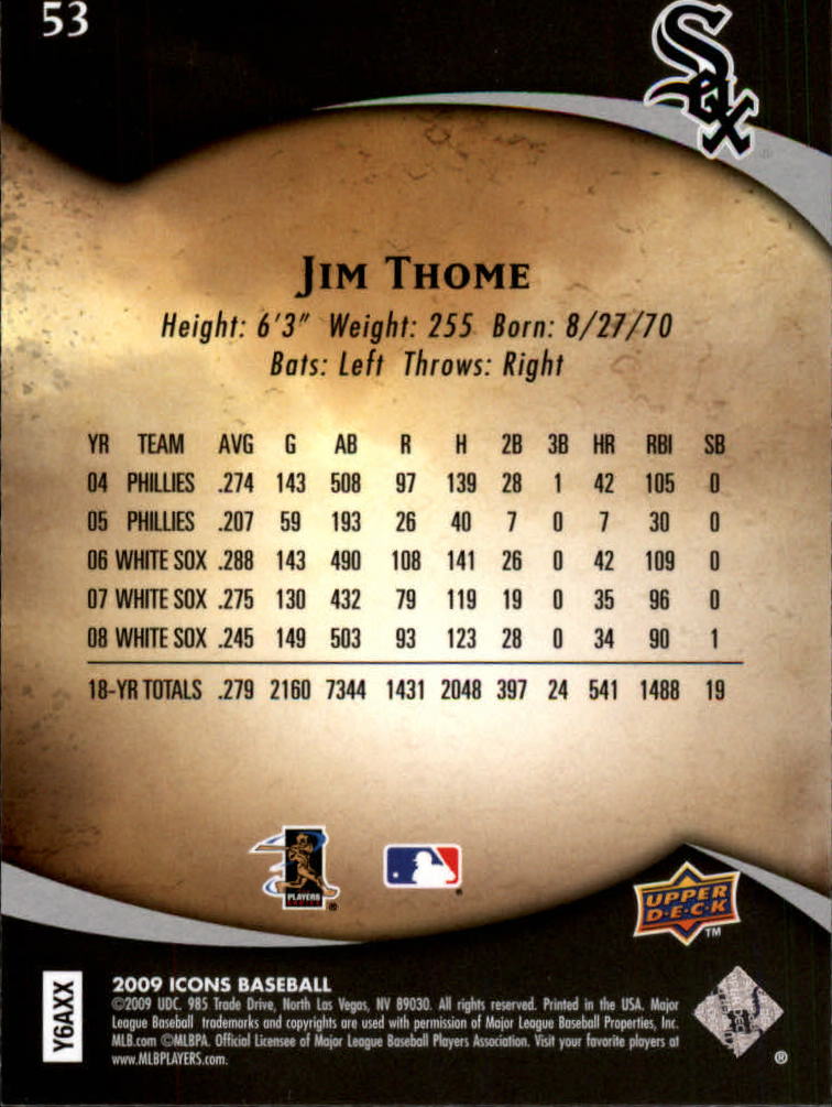 2009 Upper Deck Icons #53 Jim Thome back image
