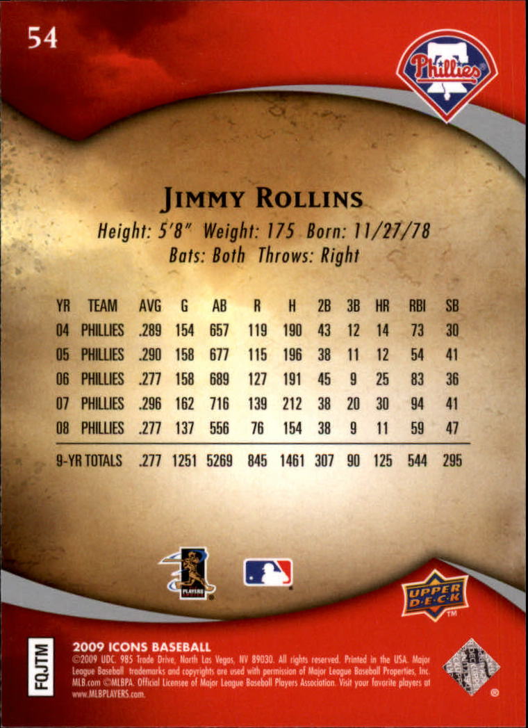 2009 Upper Deck Icons #54 Jimmy Rollins back image