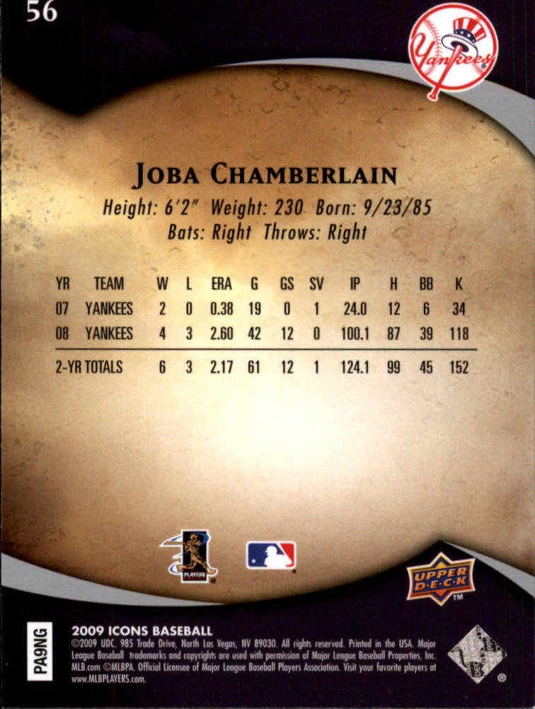 2009 Upper Deck Icons #56 Joba Chamberlain back image