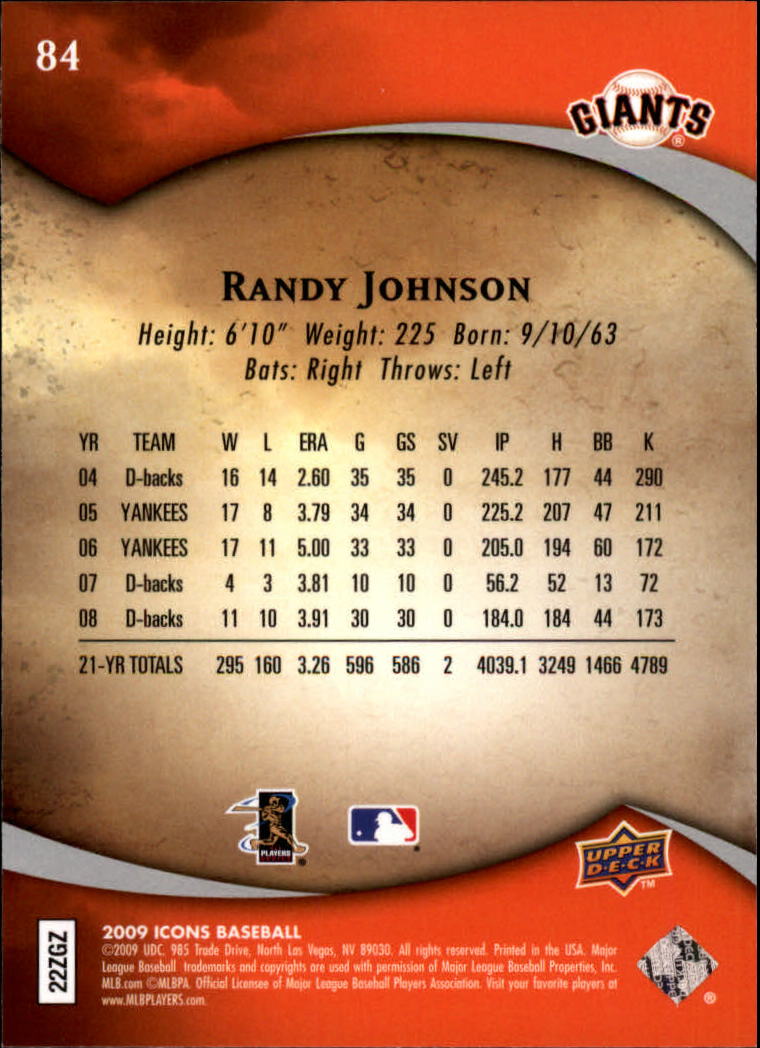 2009 Upper Deck Icons #84 Randy Johnson back image