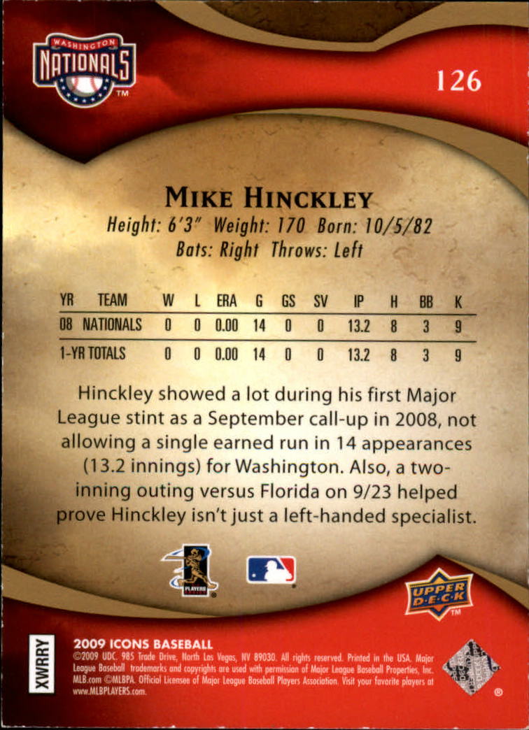 2009 Upper Deck Icons #126 Mike Hinckley (RC) back image