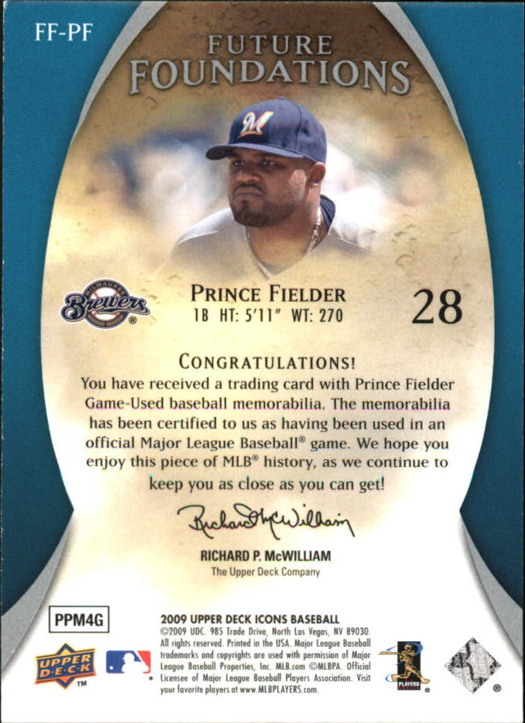 2009 Upper Deck Icons Future Foundations Jerseys #PF Prince Fielder back image