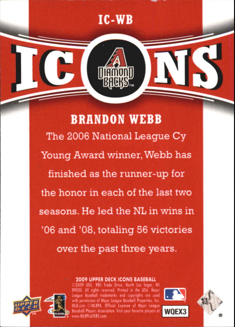 2009 Upper Deck Icons Icons #WB Brandon Webb back image