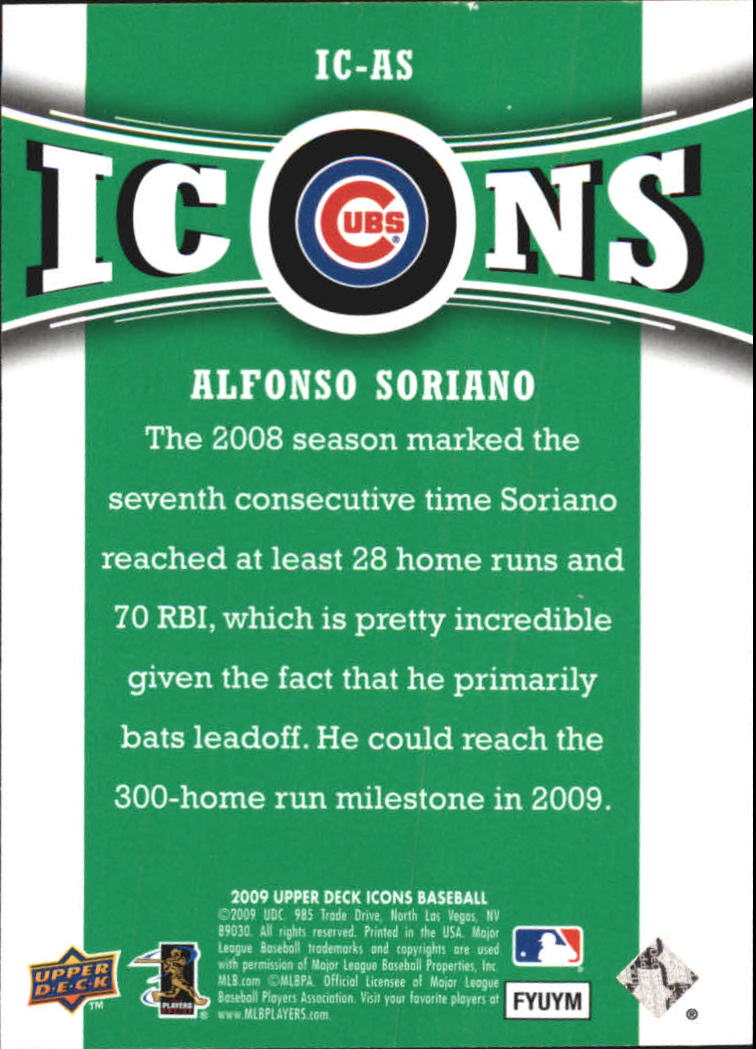 2009 Upper Deck Icons Icons Green #AS Alfonso Soriano back image