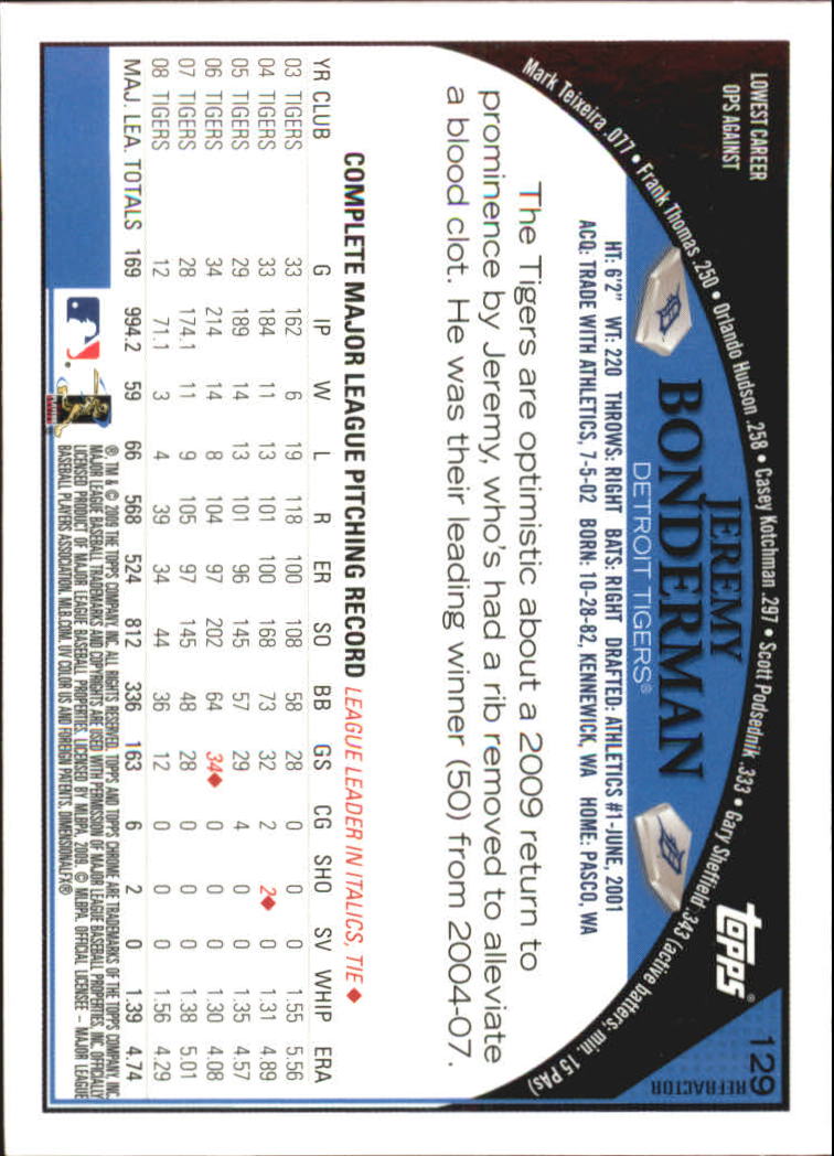 2009 Topps Chrome Refractors #129 Jeremy Bonderman back image