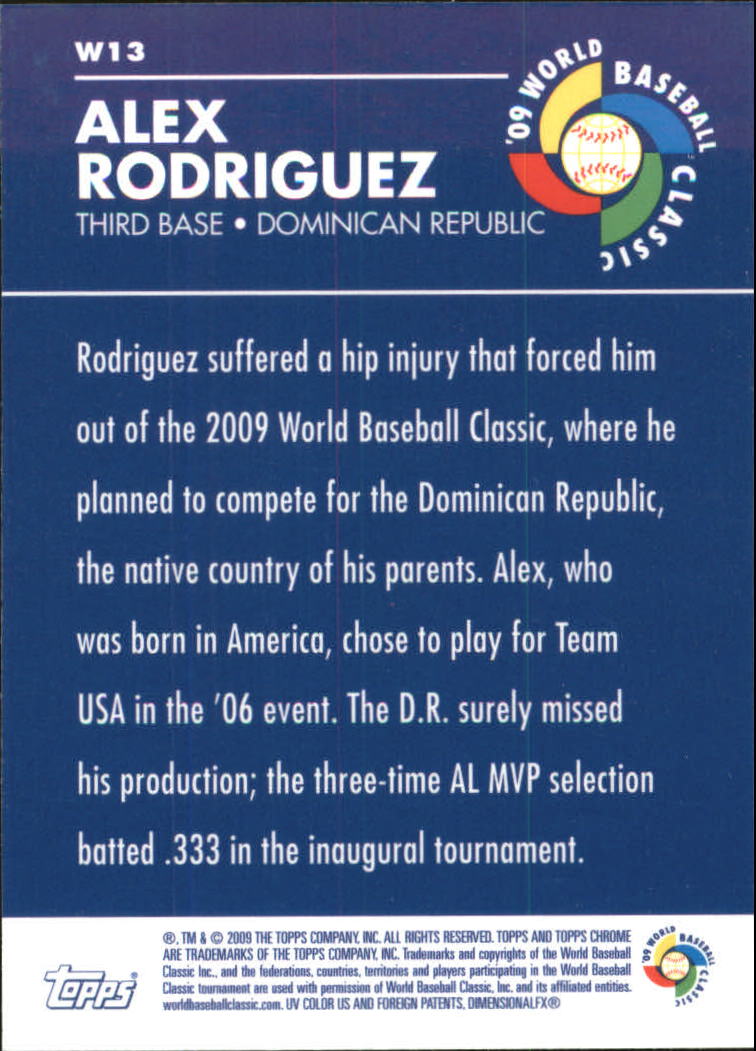 2009 Topps Chrome World Baseball Classic #W13 Alex Rodriguez back image
