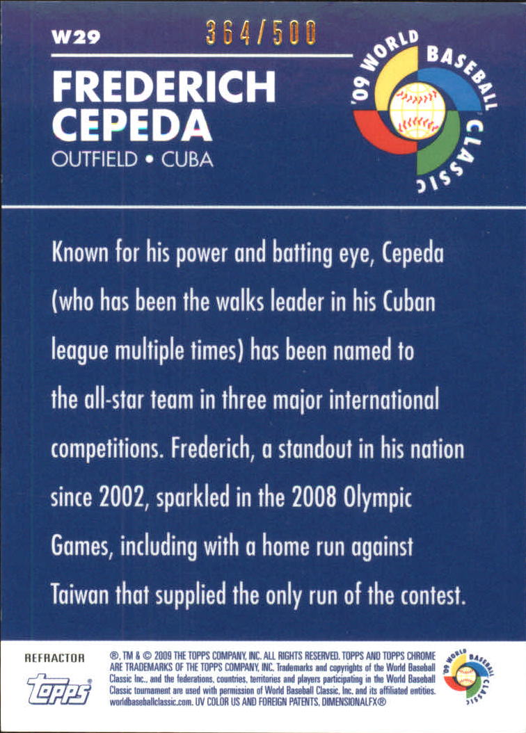2009 Topps Chrome World Baseball Classic Refractors #W29 Frederich Cepeda back image