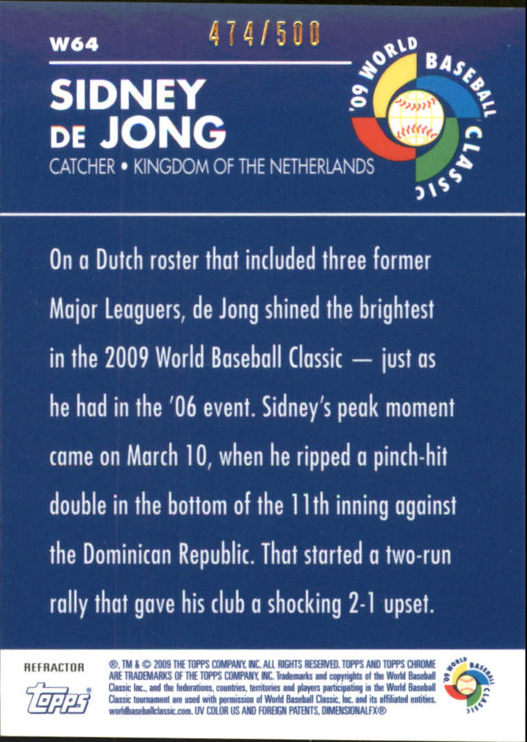 2009 Topps Chrome World Baseball Classic Refractors #W64 Sidney de Jong back image