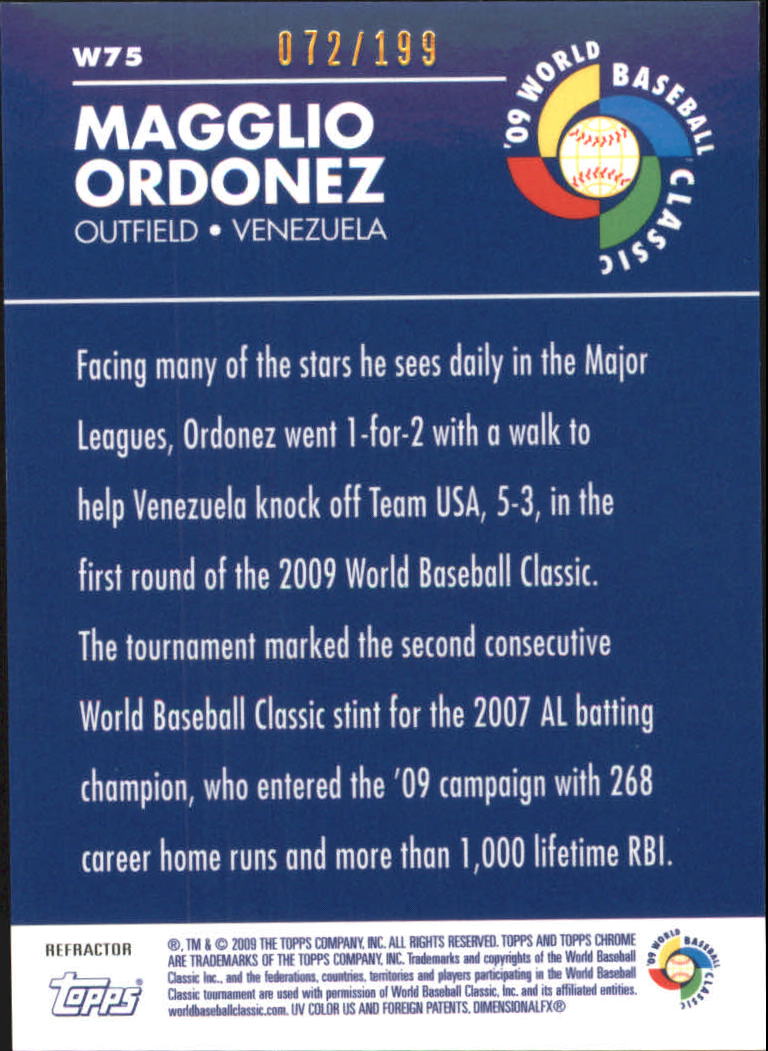 2009 Topps Chrome World Baseball Classic Blue Refractors #W75 Magglio Ordonez back image