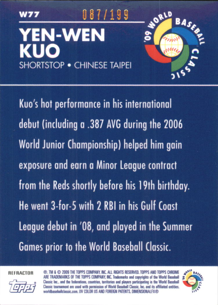 2009 Topps Chrome World Baseball Classic Blue Refractors #W77 Yen-Wen Kuo back image