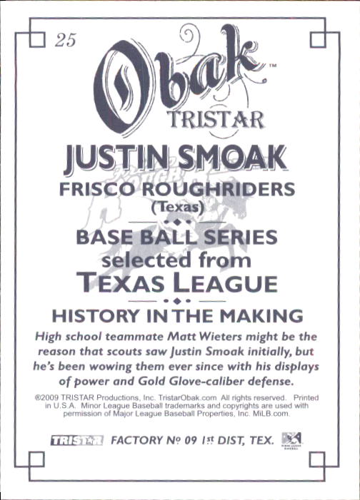 2009 TRISTAR Obak #25 Justin Smoak back image