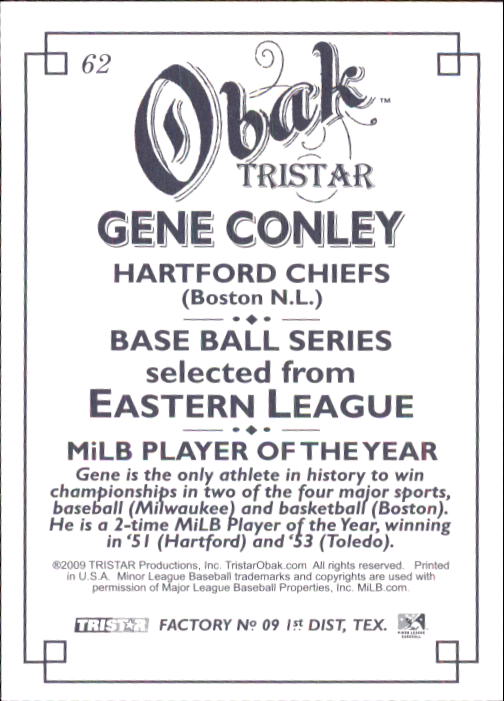 2009 TRISTAR Obak #62a Gene Conley/Hartford Chiefs back image