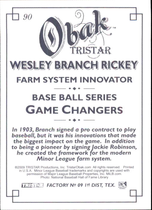2009 TRISTAR Obak #90 Wesley Branch Rickey back image