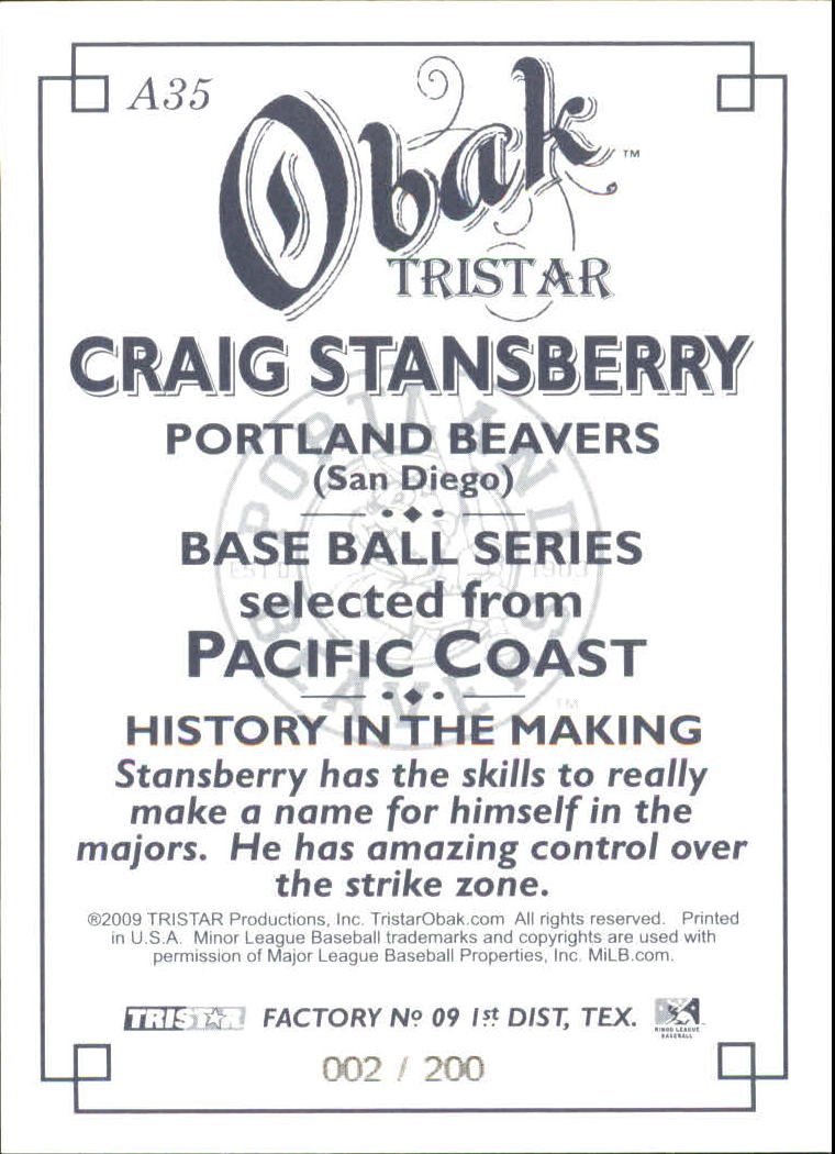 2009 TRISTAR Obak Autographs #A35 Craig Stansberry back image