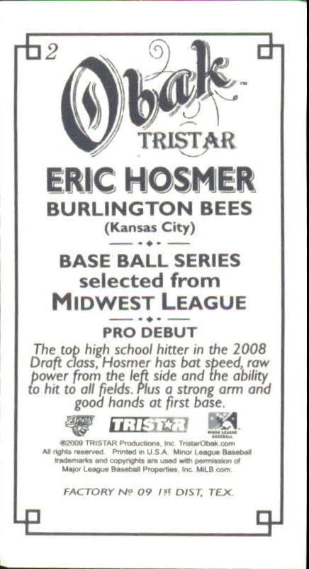 2009 TRISTAR Obak Mini T212 #2 Eric Hosmer back image