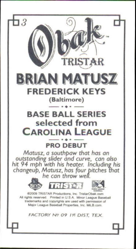 2009 TRISTAR Obak Mini T212 #3 Brian Matusz back image