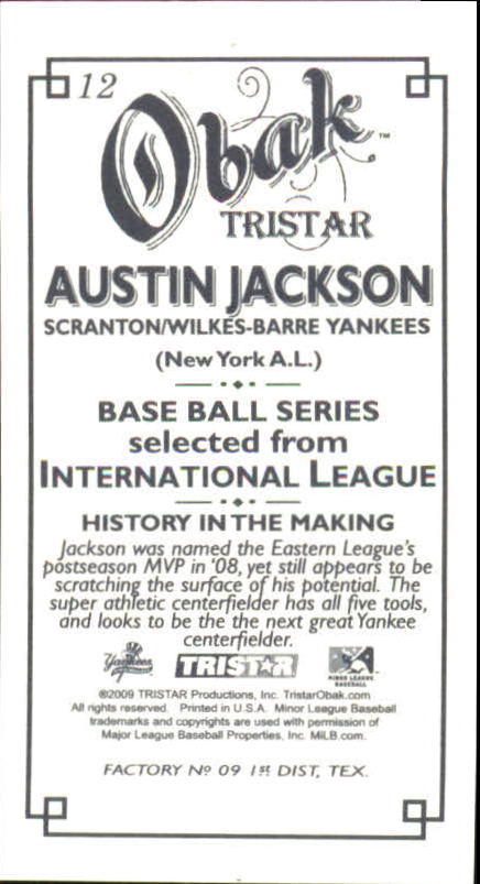 2009 TRISTAR Obak Mini T212 #12 Austin Jackson back image