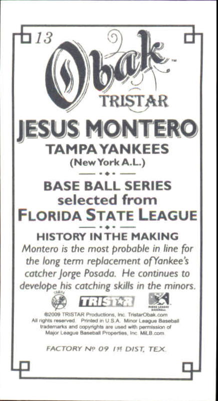 2009 TRISTAR Obak Mini T212 #13 Jesus Montero back image