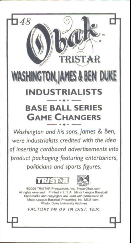2009 TRISTAR Obak Mini T212 #48 Washington Duke/James Duke/Ben Duke back image