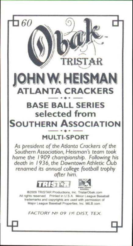 2009 TRISTAR Obak Mini T212 #60 John Heisman back image