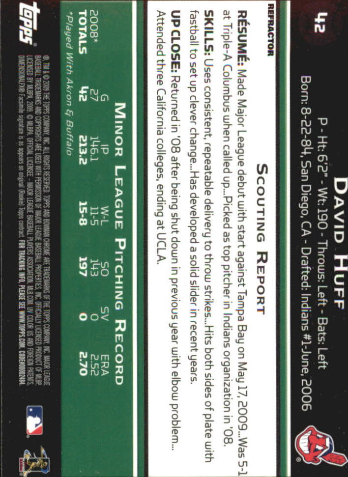 2009 Bowman Chrome Refractors #42 David Huff back image