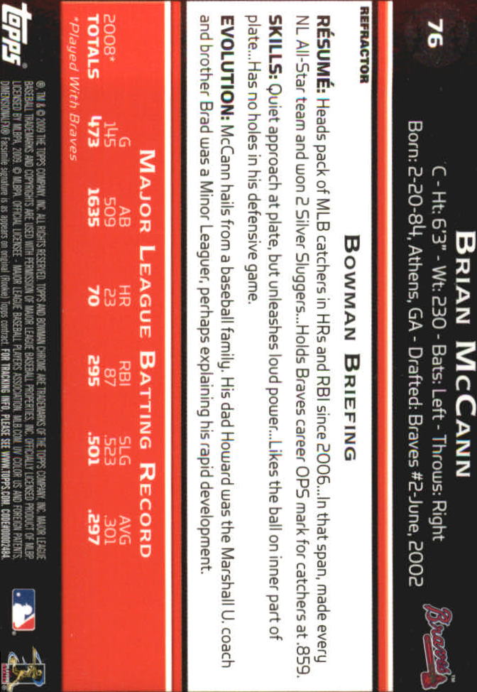 2009 Bowman Chrome Refractors #76 Brian McCann back image