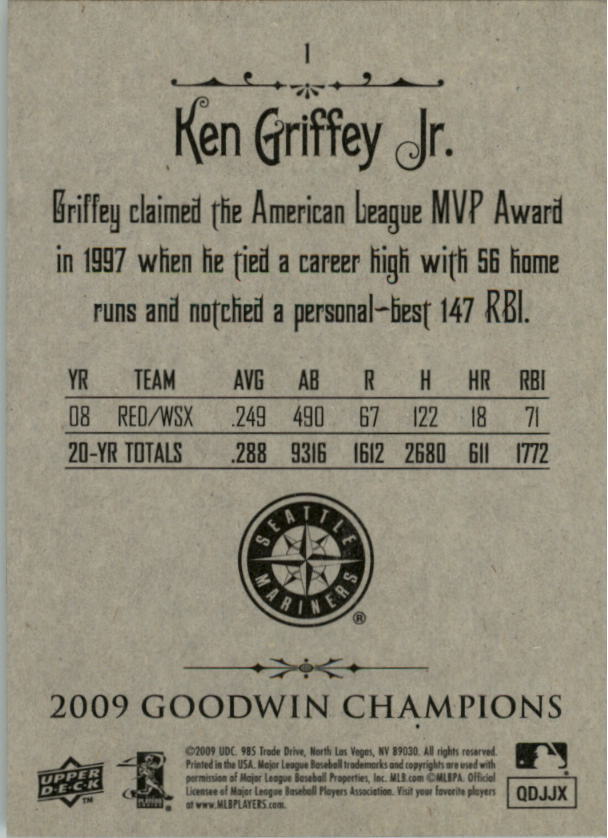2009 Upper Deck Goodwin Champions #1a Ken Griffey Jr. Day back image