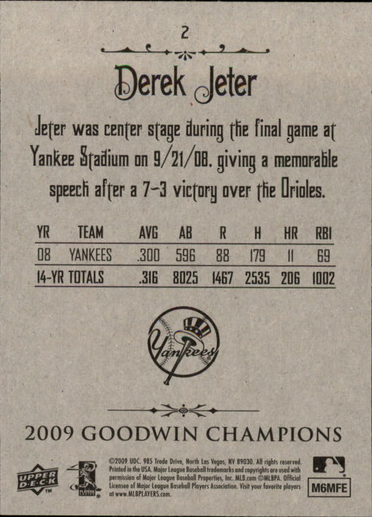 2009 Upper Deck Goodwin Champions #2 Derek Jeter back image