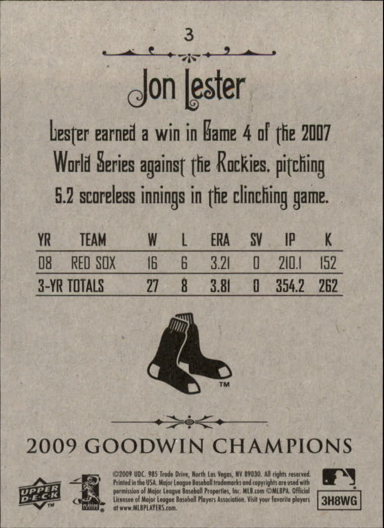 2009 Upper Deck Goodwin Champions #3 Jon Lester back image