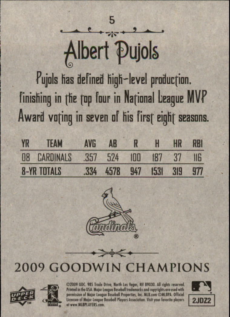 2009 Upper Deck Goodwin Champions #5 Albert Pujols back image