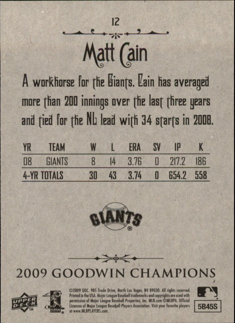 2009 Upper Deck Goodwin Champions #12 Matt Cain back image