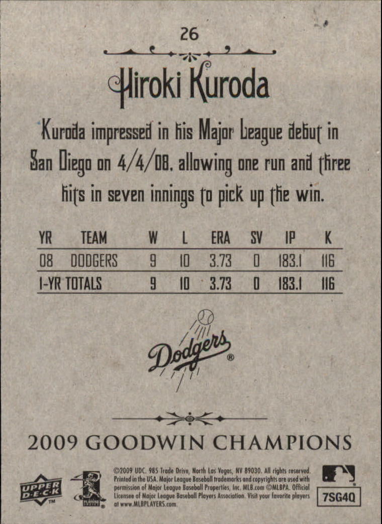 2009 Upper Deck Goodwin Champions #26 Hiroki Kuroda back image