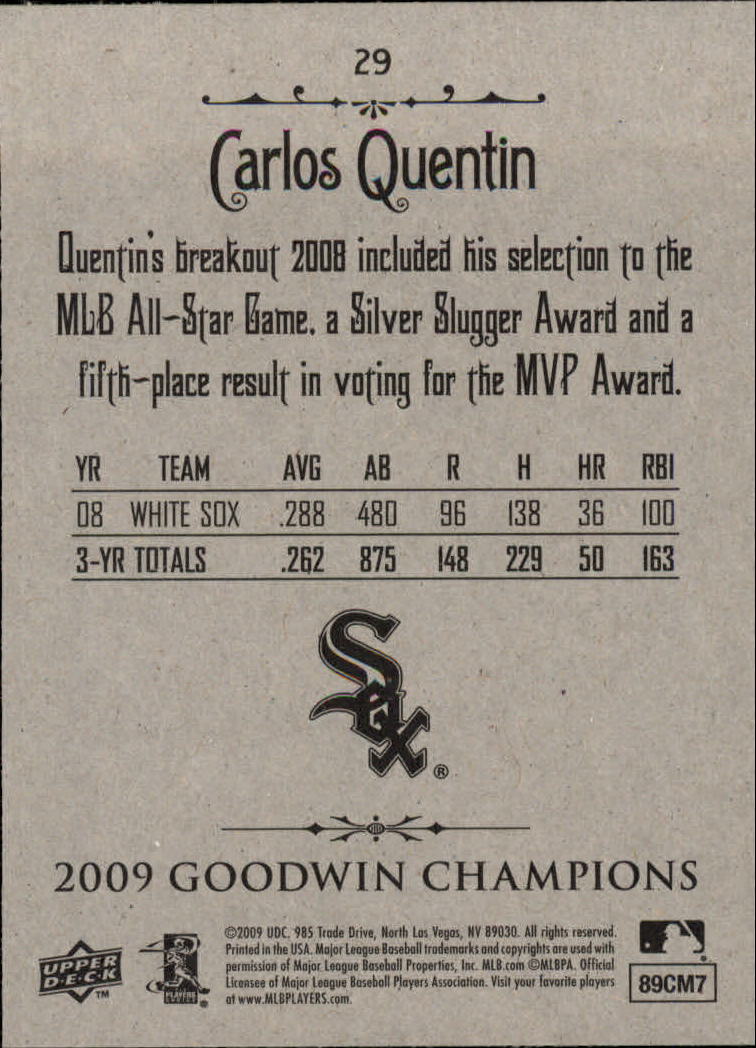2009 Upper Deck Goodwin Champions #29 Carlos Quentin back image