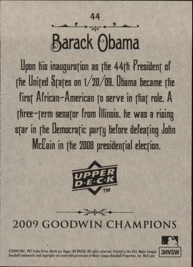 2009 Upper Deck Goodwin Champions #44a Barack Obama Day back image