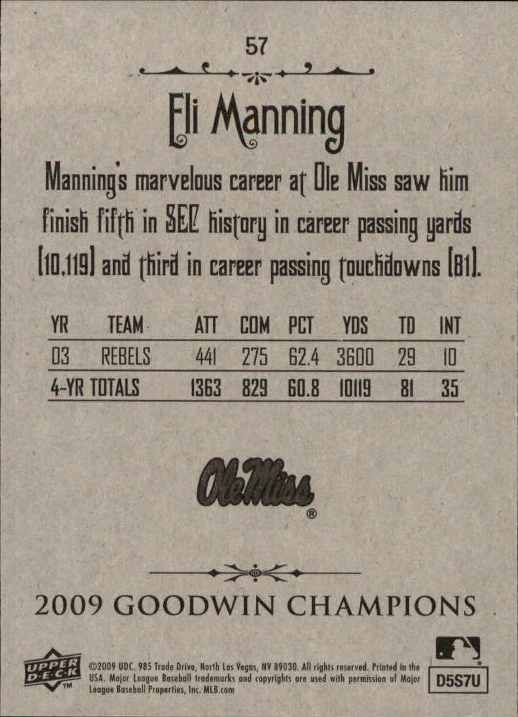 2009 Upper Deck Goodwin Champions #57 Eli Manning back image