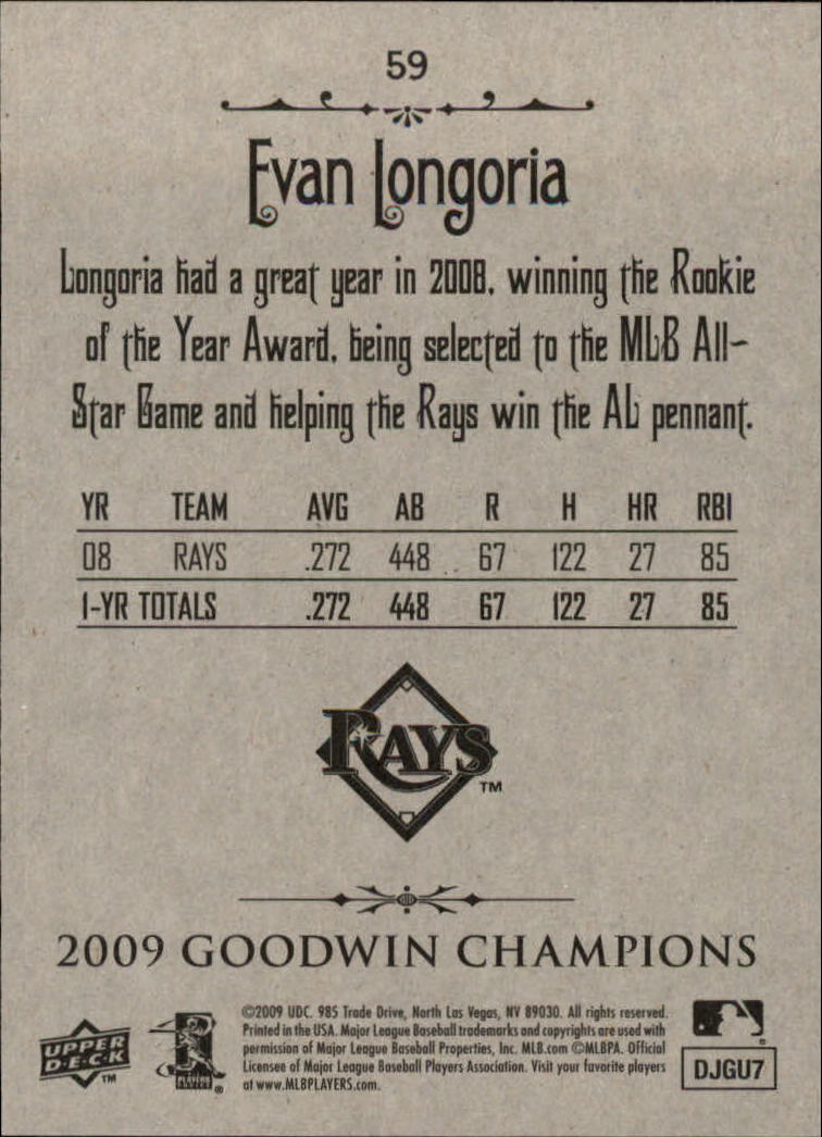 2009 Upper Deck Goodwin Champions #59 Evan Longoria back image