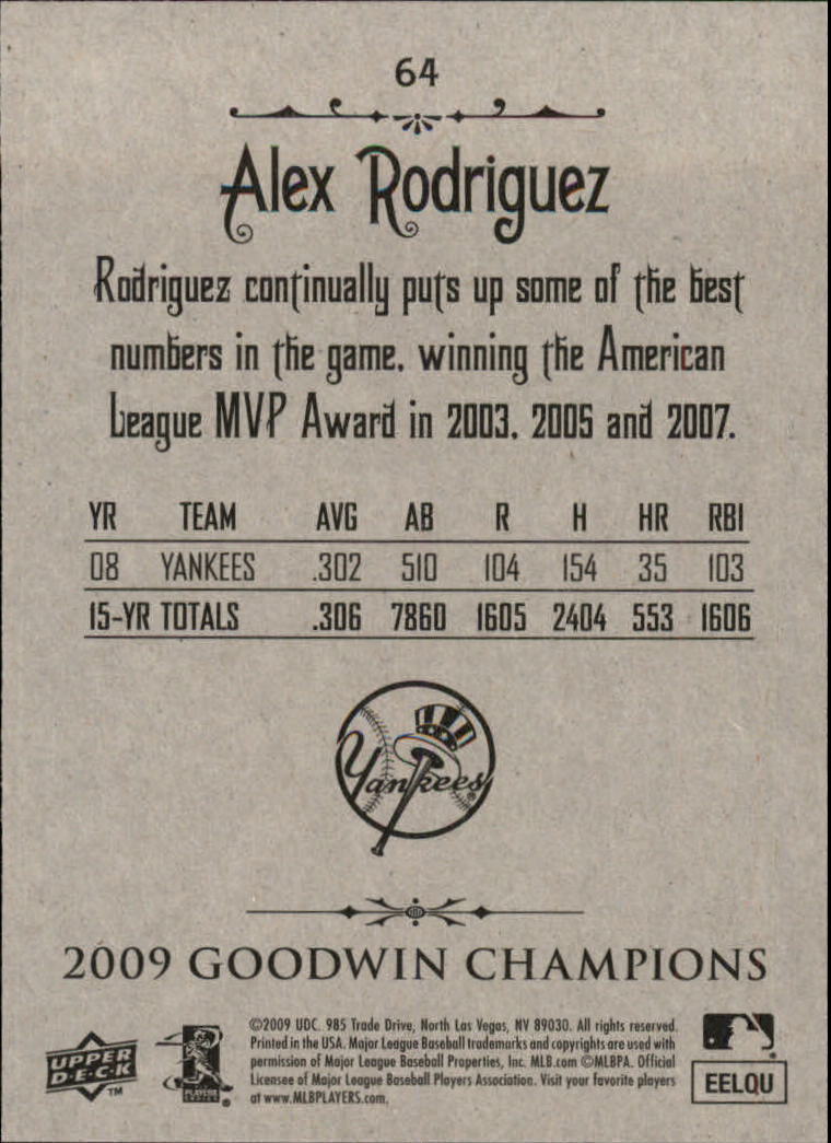 2009 Upper Deck Goodwin Champions #64 Alex Rodriguez back image