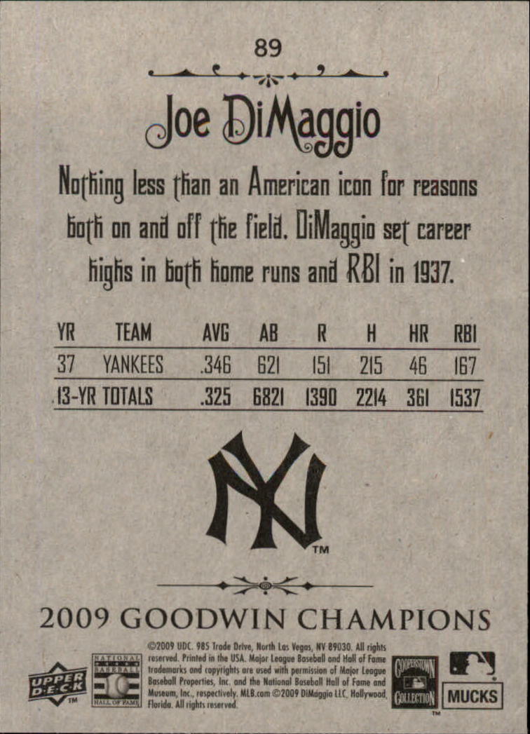 2009 Upper Deck Goodwin Champions #89 Joe DiMaggio back image