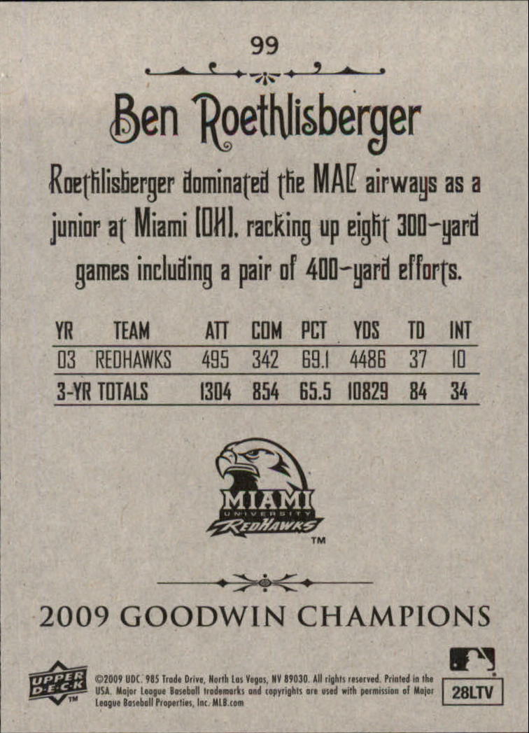 2009 Upper Deck Goodwin Champions #99 Ben Roethlisberger back image
