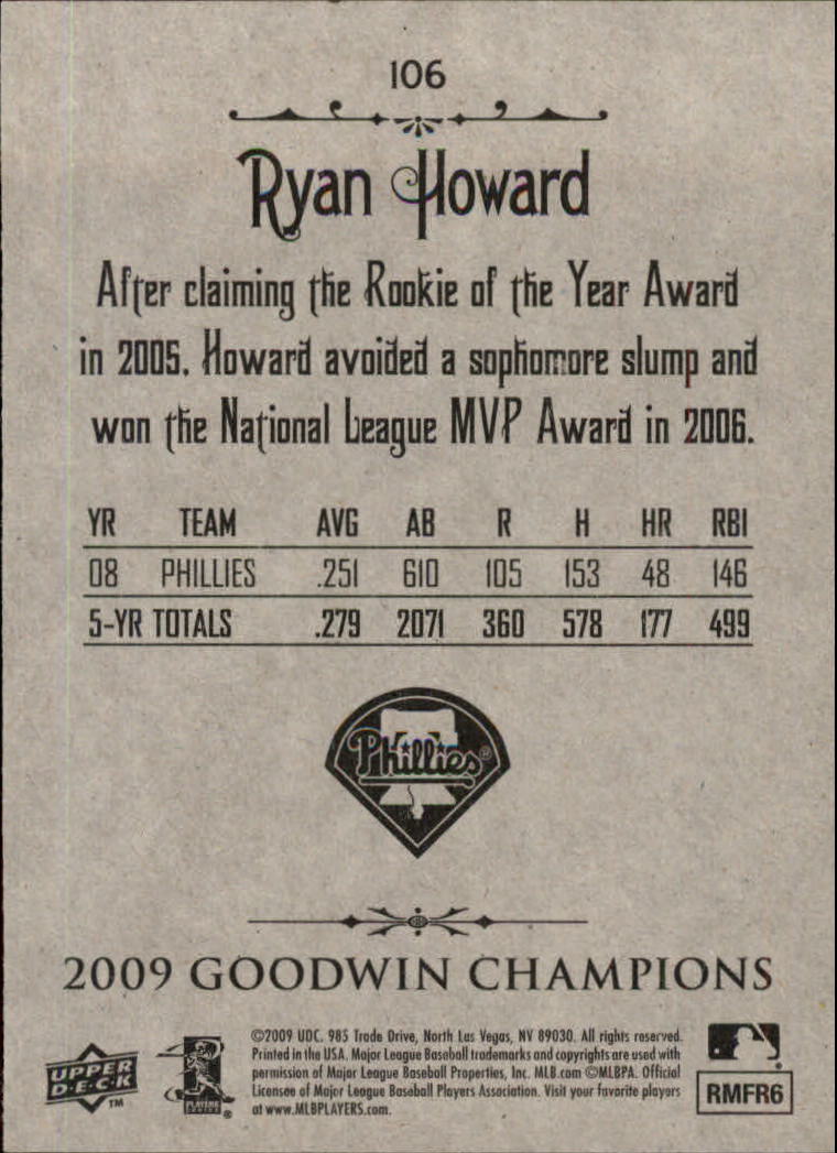 2009 Upper Deck Goodwin Champions #106a Ryan Howard Day back image